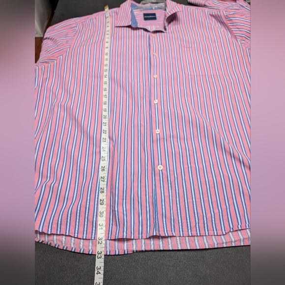Tommy Bahama Men's Pima Cotton Casual Button Down Pink and Blue Stripes Size 3XL - Picture 7 of 8